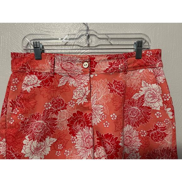 Isaac Mizrahi Womens Orange Floral Print Cotton Blend Pocket Chino Shorts Size 6 - Picture 2 of 9